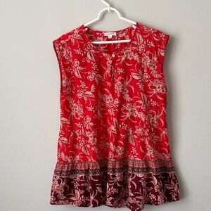 beachlunchlounge Red Floral Sleeveless Tunic with Printed Hem